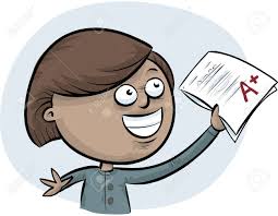 A Cartoon Student Celebrates A Top A+ Mark On Her Exam. Royalty ...